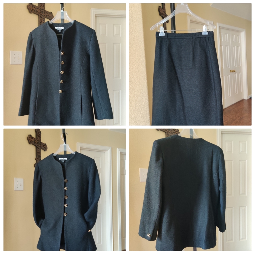 Vintage Nancy Heller 2pc Wool Blend Skirt Suit